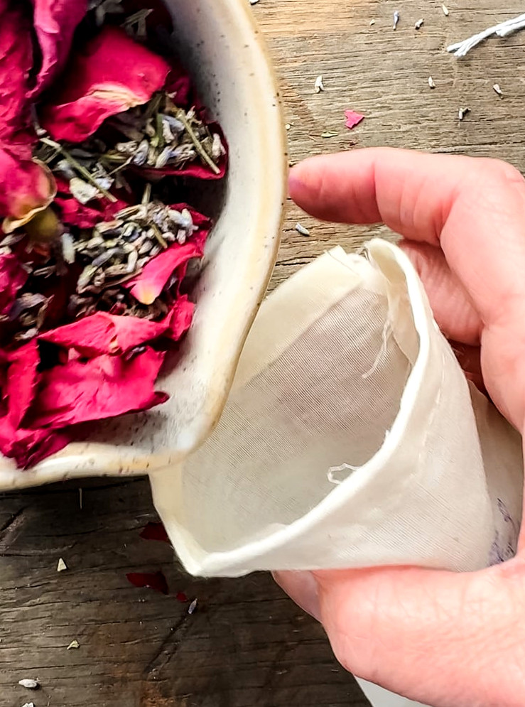 making a rose and lavender sachet