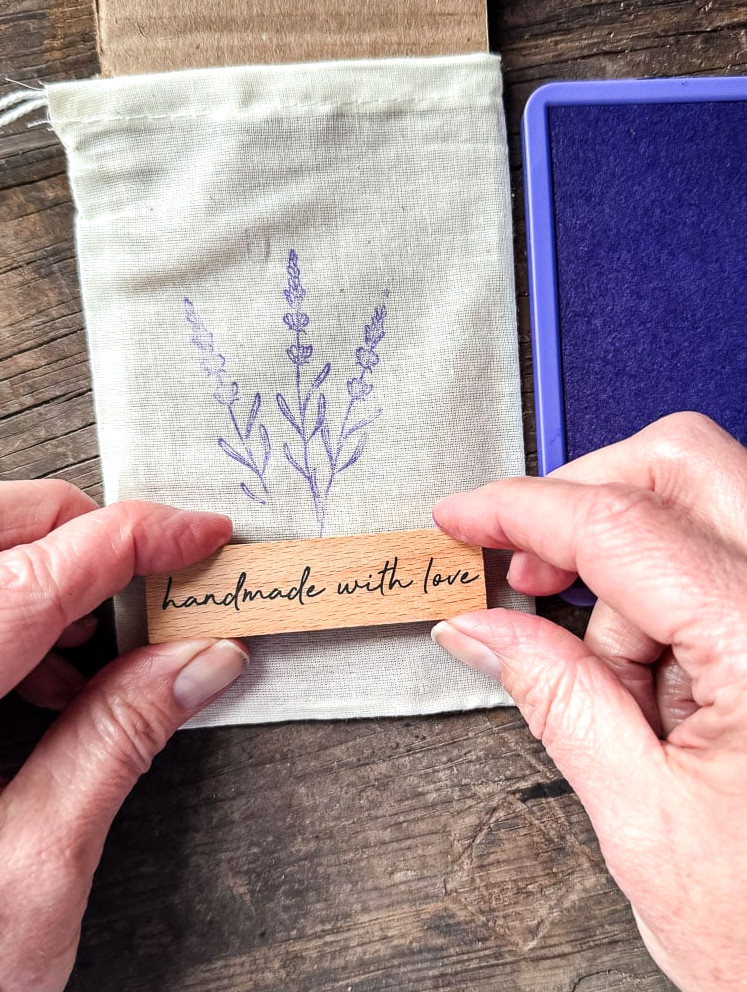 stamping a muslin sachet bag