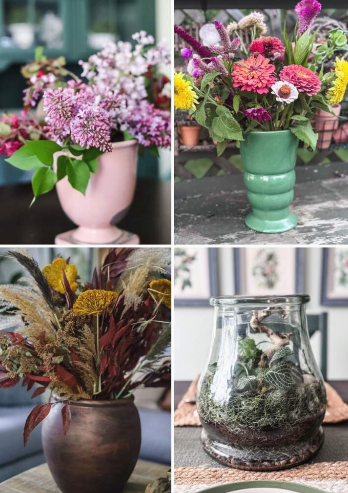 collage of flower vases and terrarium