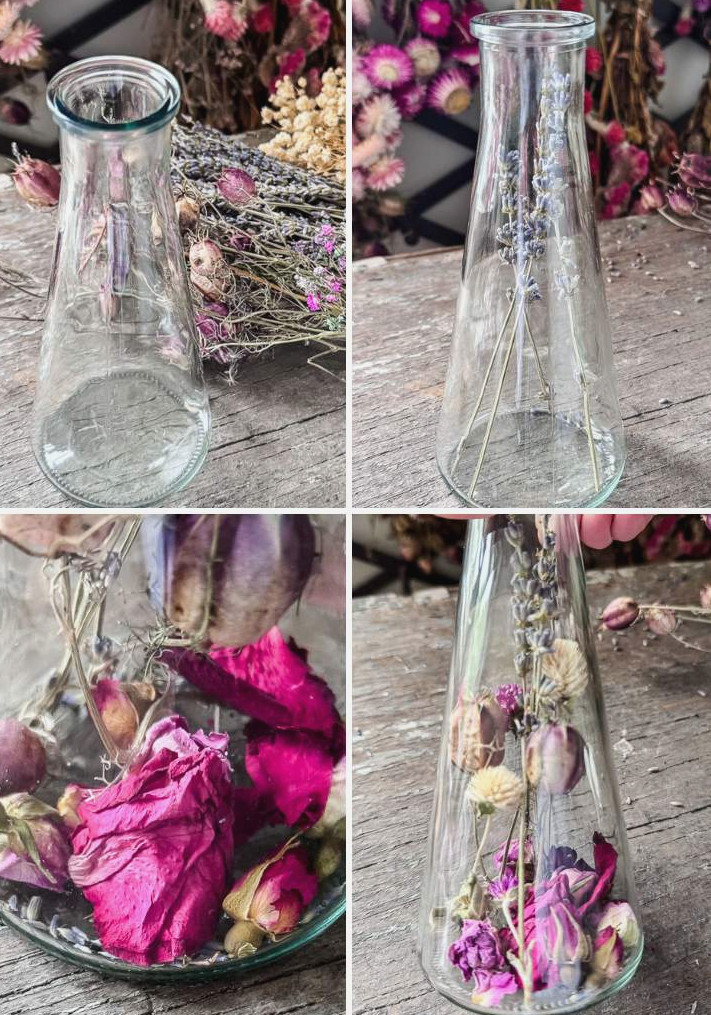 a collage of 4 photos of making a flower herbarium