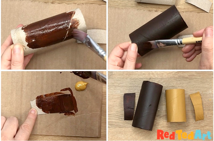 Paint the toilet paper rolls in bear shades