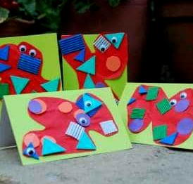 Easy Monster Card for young kids to make. Looking at shapes and colours