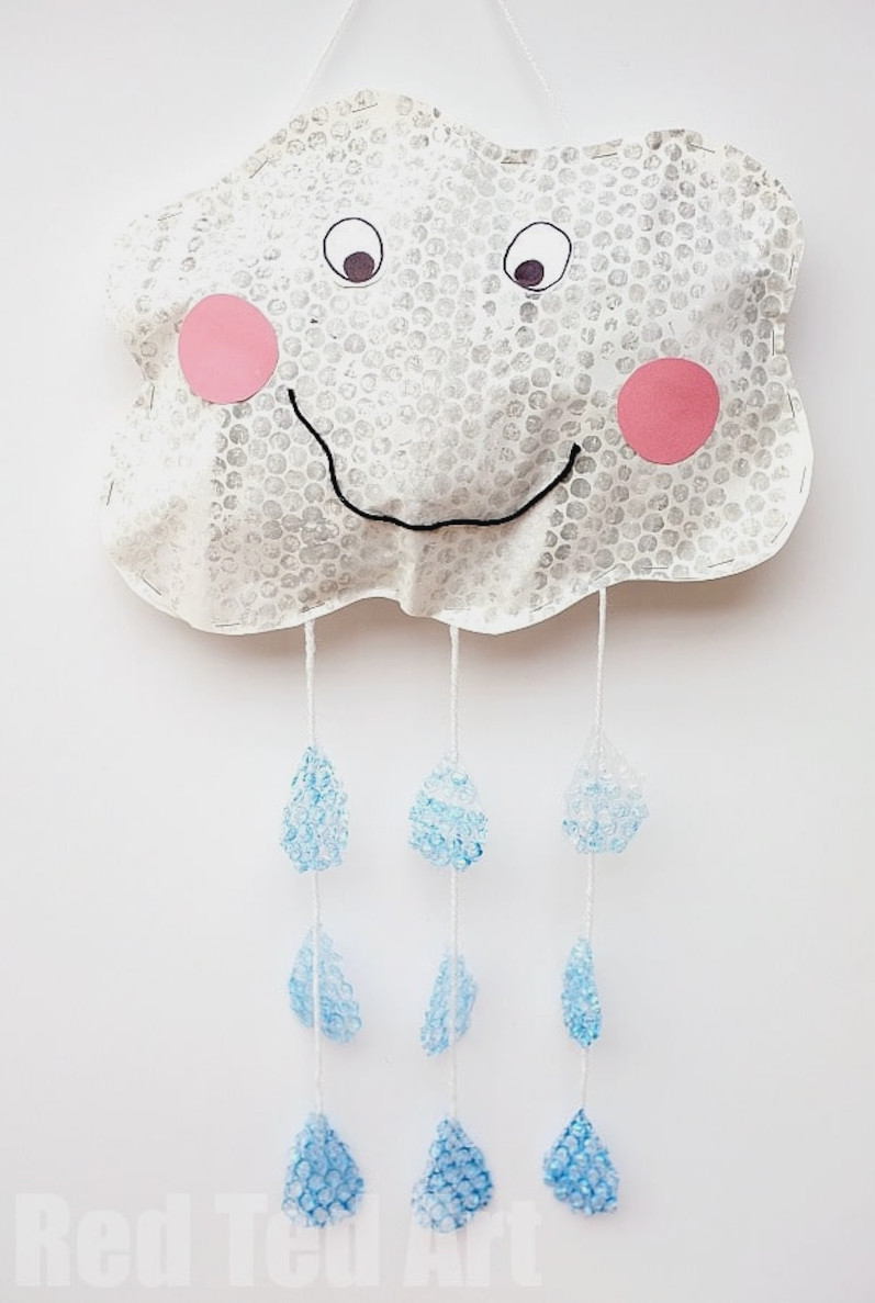 Cheerful rain cloud made with bubble wrap printing