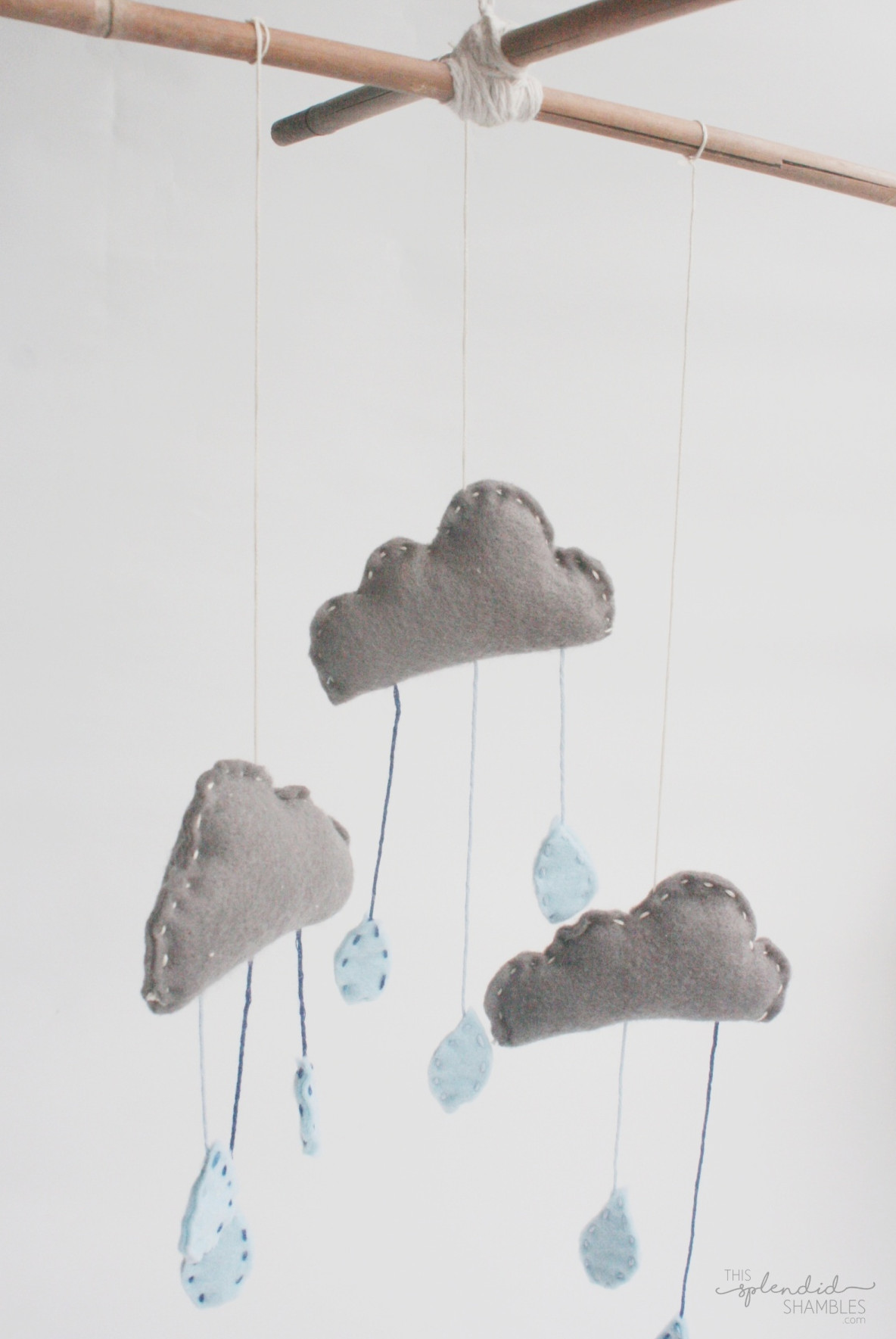Handmade felt cloud and rain mobile