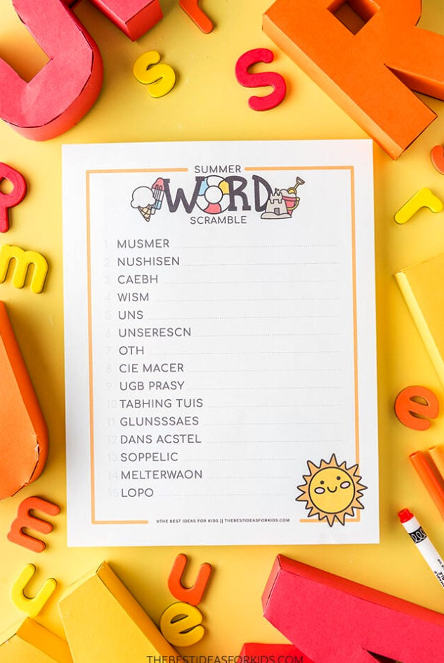 Printable Summer Word Scramble