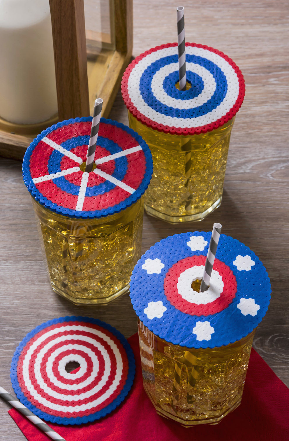 Perler bead drink covers for 4th of July