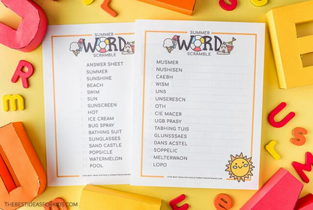 Free Summer Word Scramble Printables