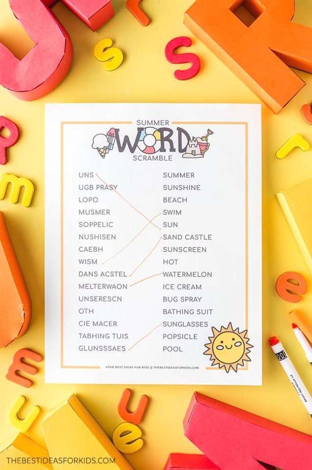 Summer Word Scramble Word Matching