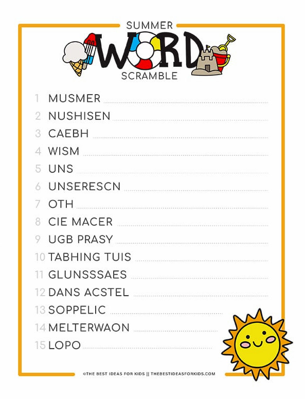 Summer Word Scramble Worksheet