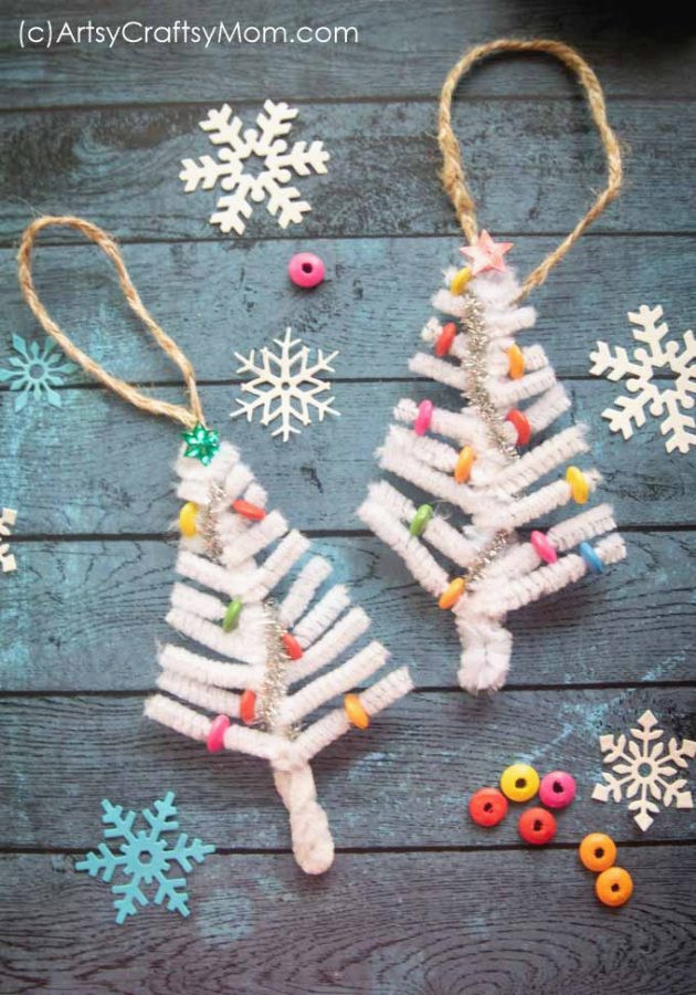 white pipe cleaner tree ornament