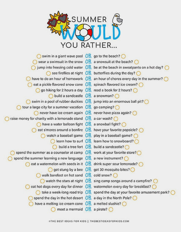 Would You Rather Summer Printable