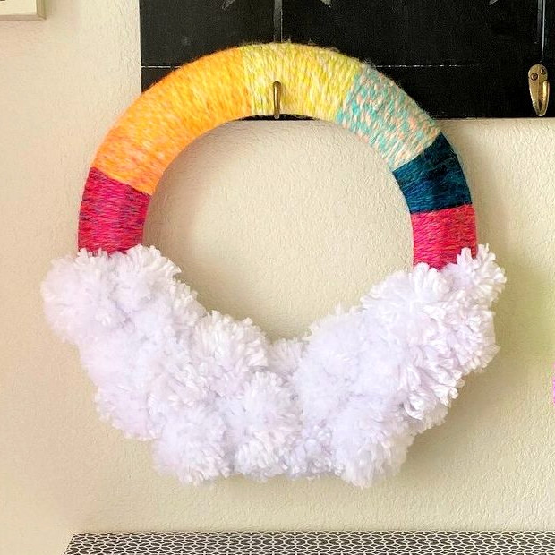DIY wreath with rainbows and clouds