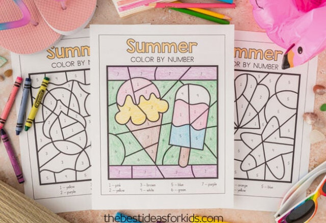 free summer color by number printables for kids