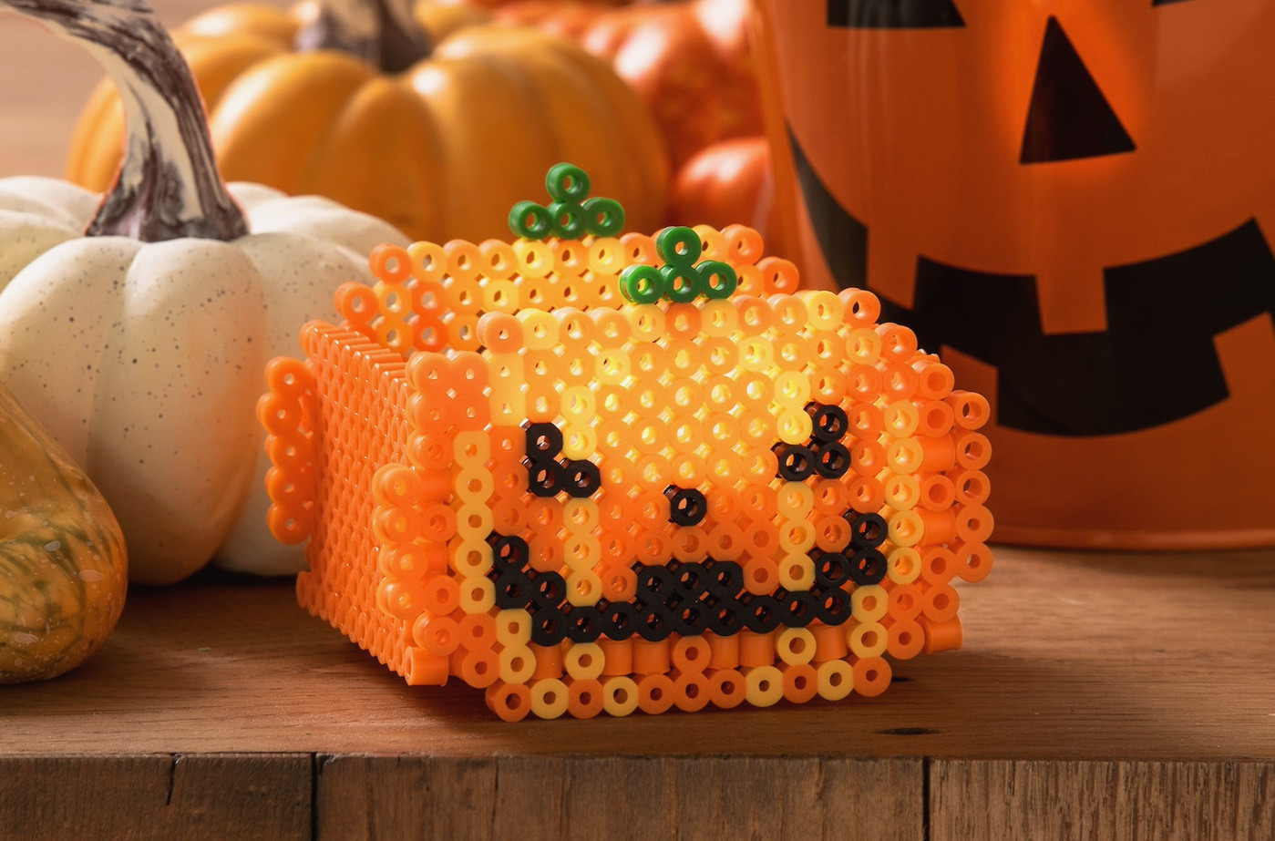 perler bead jack o lantern votive