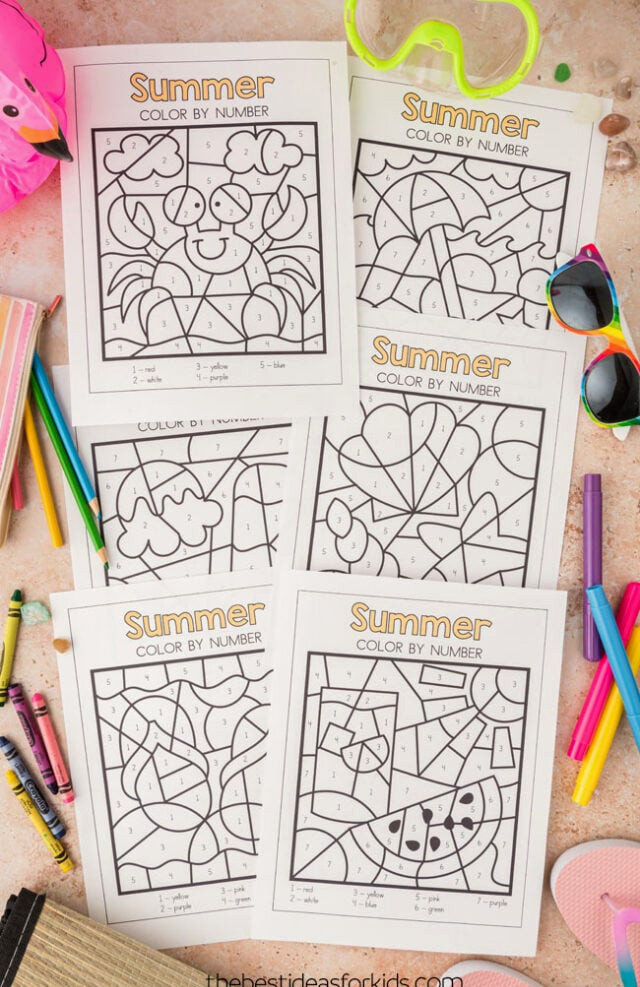 summer color by number printables