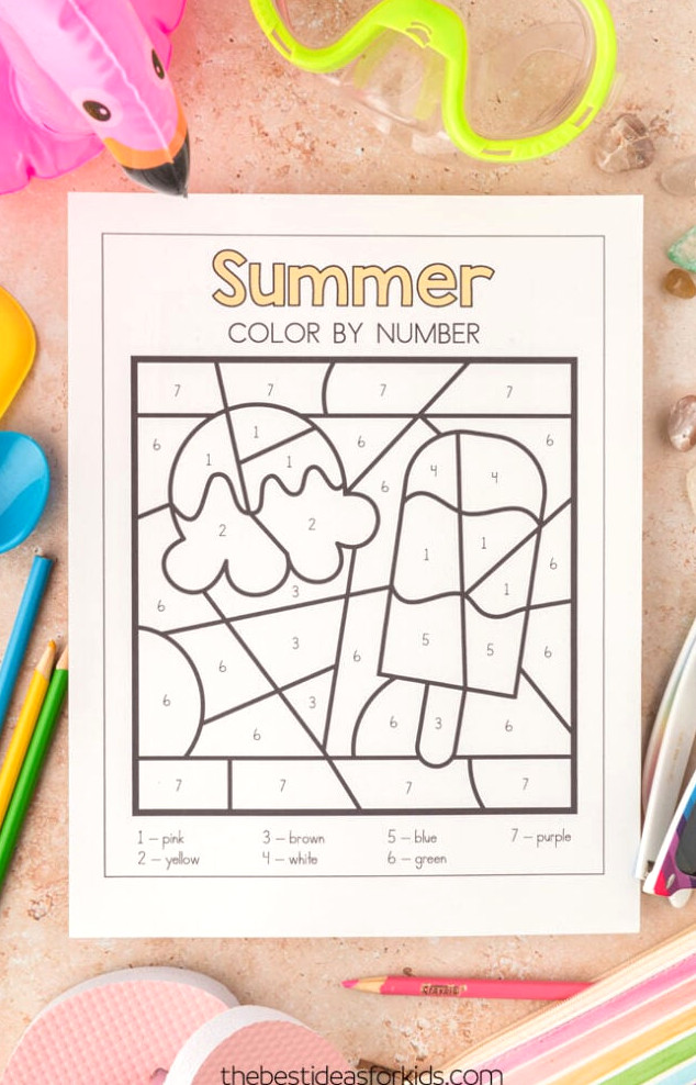 summer color by number worksheets