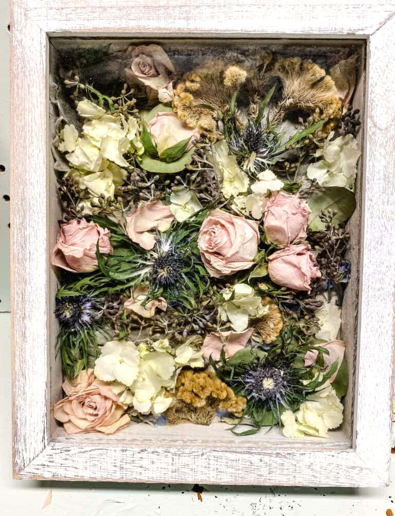 preserved flowers in a shadow box