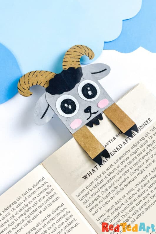 Simple DIY Goat Bookmark Craft for children - includes Goat Template. An enjoyable paper activity for Three Billy Goats Gruff or Year of the Goat 2027 crafts