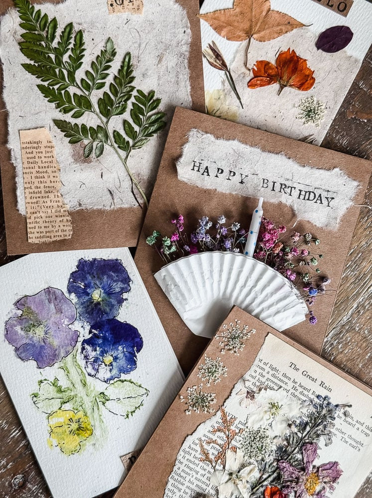 handmade cards with different flowers